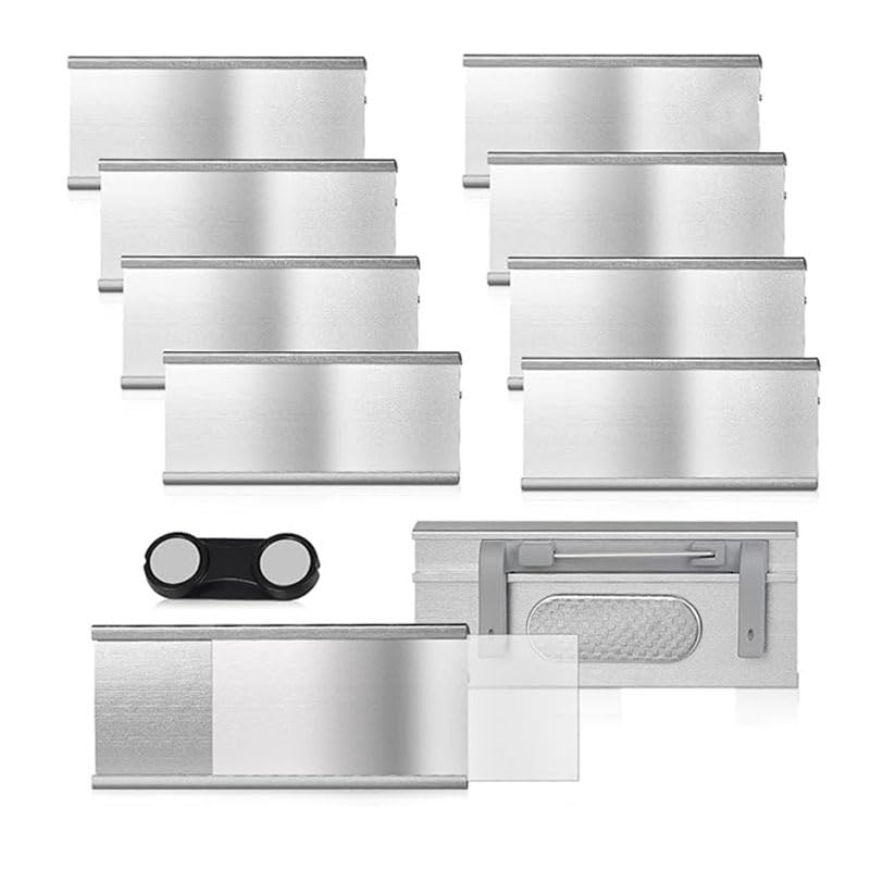 20 sztuk plakietek z nazwiskiem magnesów, 72 × 31 mm – aluminiowe tabliczki z nazwiskiem na ubrania, silne podwójne magnesy, etykiety wielokrotnego użytku z papierowym otworem