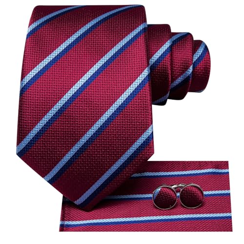 Image of Dubulle Mens Paisley Striped Tie Woven Necktie for Men and Handkerchief Cufflinks Set Wedding Formal Business