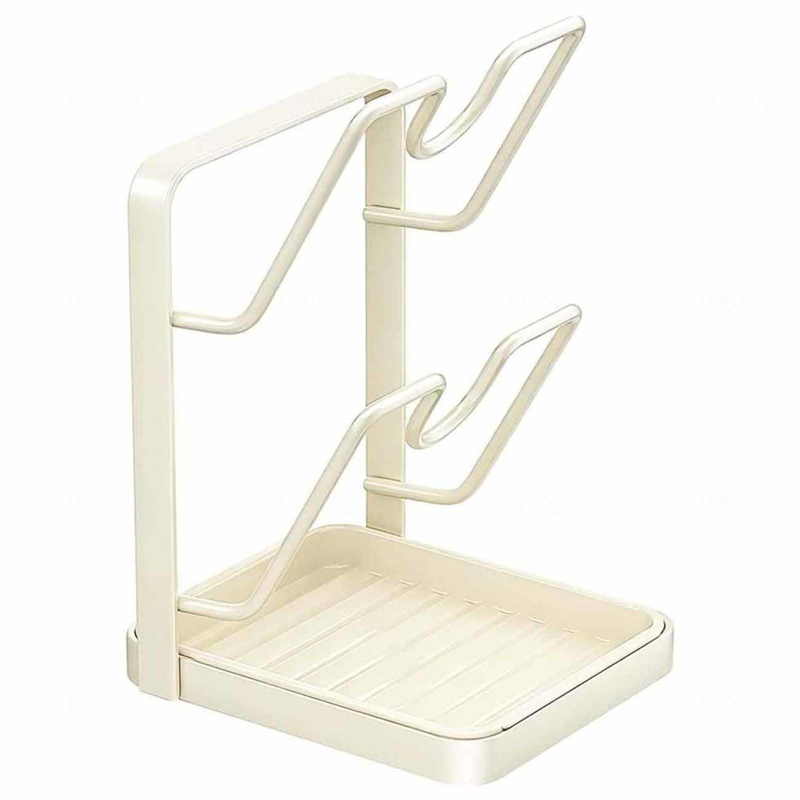 WXJHNYBS Kitchen Pot Lid Storage Rack, 2 Layer/3 Layer Pan Lid Holder with Removable Drip Tray Pot Lid Organizer for Countertop,B-Doublelayer
