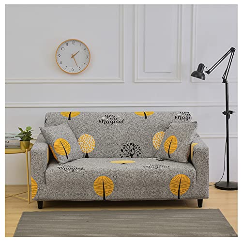Hggzeg Sofa Cover, High Stretch Elastic Fabric 1 2 3 Seater Sofa Slipcover Chair Printed Couch Cover Non Slip Furniture Protector Cover, Machine Washable (2 Seater,Leaf)