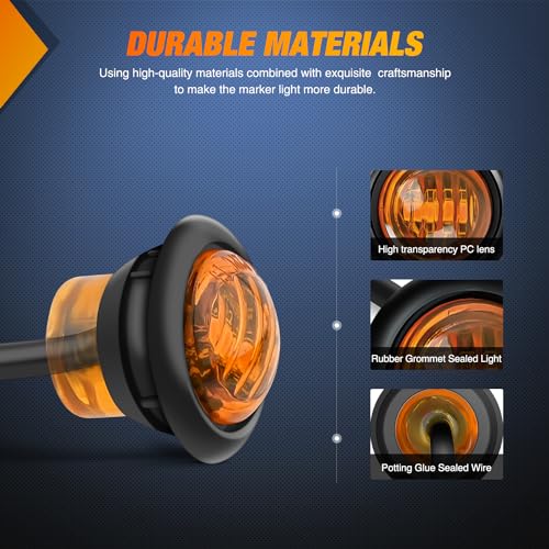 Image of Nilight 3 /4 inch Round Marker Light 10PCS Amber LED Clearance 2 Connectors | Side Indicator Bullet Lights IP68 Waterproof For Trailer Truck Camper Van Boat Bus Accessories, Safety Lamps
