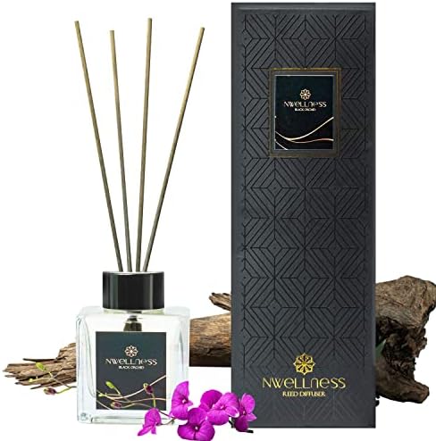 NWELLNESS Reed Diffuser Set/Home Fragrance/Bathroom & Bedroom Decor/Room Air Fresheners for Bathroom/Essential Oil Diffuser/Black Orchid Strong Aromatherapy/Luxury & Relaxation Gift.