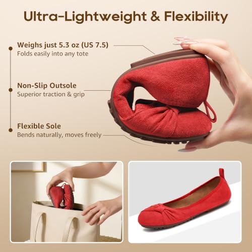 Image of Ecetana Comfortable Ballet Flats for Women: Lightweight Cushioned Foldable Slip-On Work Shoes with Memory Foam - All Day Walking Comfort - Dressy Flats for Office Business