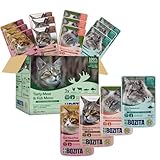 Bozita Nassfutter Häppchen in Gelee mit Fisch und Fleisch- 12x85g Portionsbeutel getreidefreies & weizenfreies Futter für Katzen - Katzennassfutter für Adult-Katzen mit 8,5% Protein & 4,5% Fettgehalt