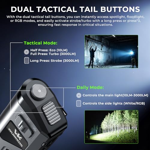 Image of Wurkkos TD11 Tactical Flashlight, 3000 Lumen Slim Flat EDC flashlight, USB-C Rechargeable Flashlights with OLED Display, Dual Tactical Buttons, Spotlight /Floodlight /RGB, IPX6 for Camping & Emergencies