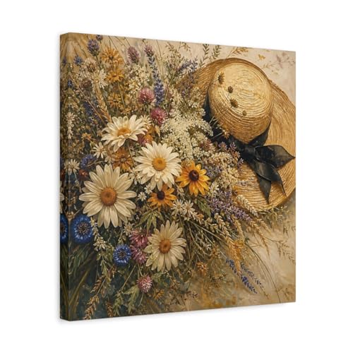 Tableau fleurs sauvages multicolore 40x40 cm pour salon