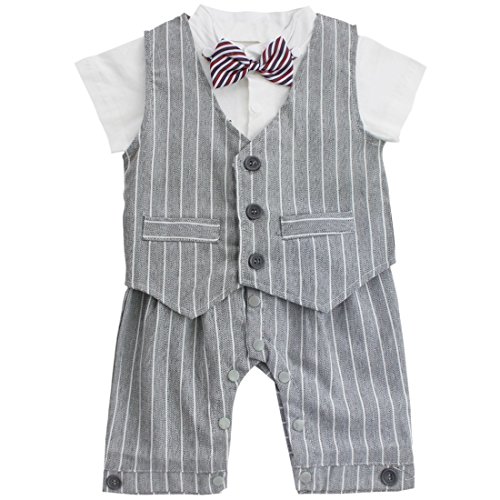 Feeshow Baby Boys' Cotton Formal Gentleman Romper Vest With Bow-Tie Outfit Set Gray 9-12 Months #TOP2