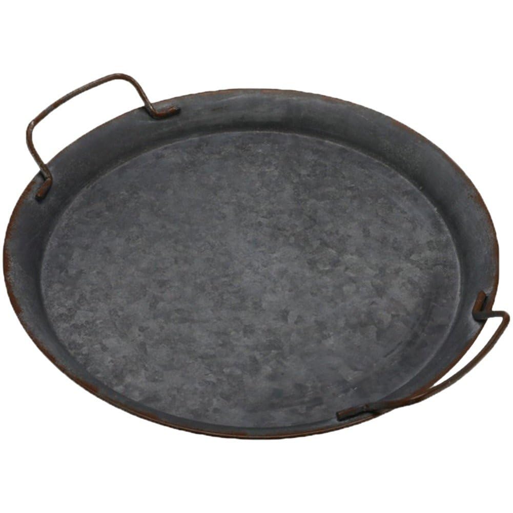 Plateau en Métal Fer Rond Décoratif Noir de 30cm avec Poignées pour Service et Décoration
