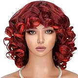 Curly Wig for Black Women Short Afro Wigs with Bangs Soft Big Bouncy Fluffy Kinky Curls wig for Women Heat Resistant Red Afro Wig Cosply (Red,14Inch)