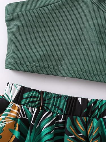 Image of Floerns Girl's 2 Piece Outfit Rib Knit Cami Top and Tiered Layered Skirt Set
