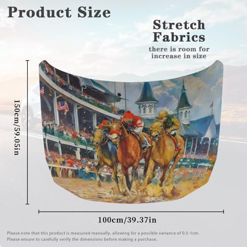 Image of Car Hood Cover, Protector Auto Hood Wraps Waterproof Stretchable Horse Racing Prints Auto Exterior Accessories for Compact Sedan SUV Truck Van (59x39 Inch)