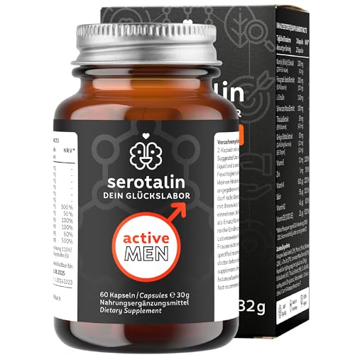 serotalin® ACTIVE MEN Maca Kapseln hochdosiert - 60 Maca Pills I schwarzes Maca Extrakt mit Shilajit I Tribulus Terrestris I Bockshornklee I Zink I Selen & Vitamine