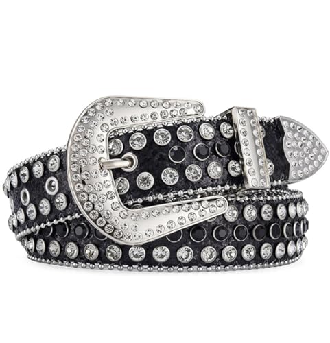 Ceinture à strass étincelants noir et blanc style cowboy Y2K pour homme et femme