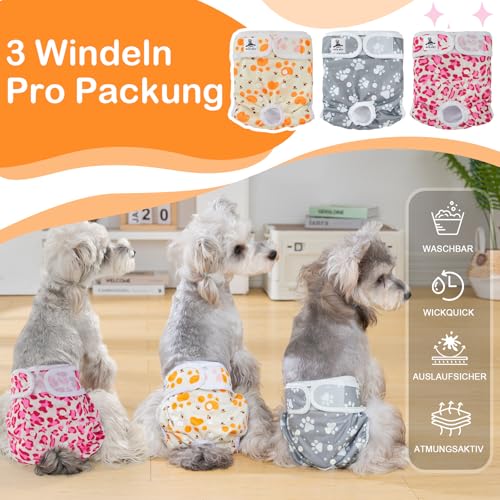 UFO PET Wiederverwendbare Hunde Windeln Weiblich, Läufigkeitshose für Hündinnen XS (3 Stück), Hochsaugfähige Hundewindeln für Hündinnen mit Starkem und Flexiblem Verschluss - Süße Krallen