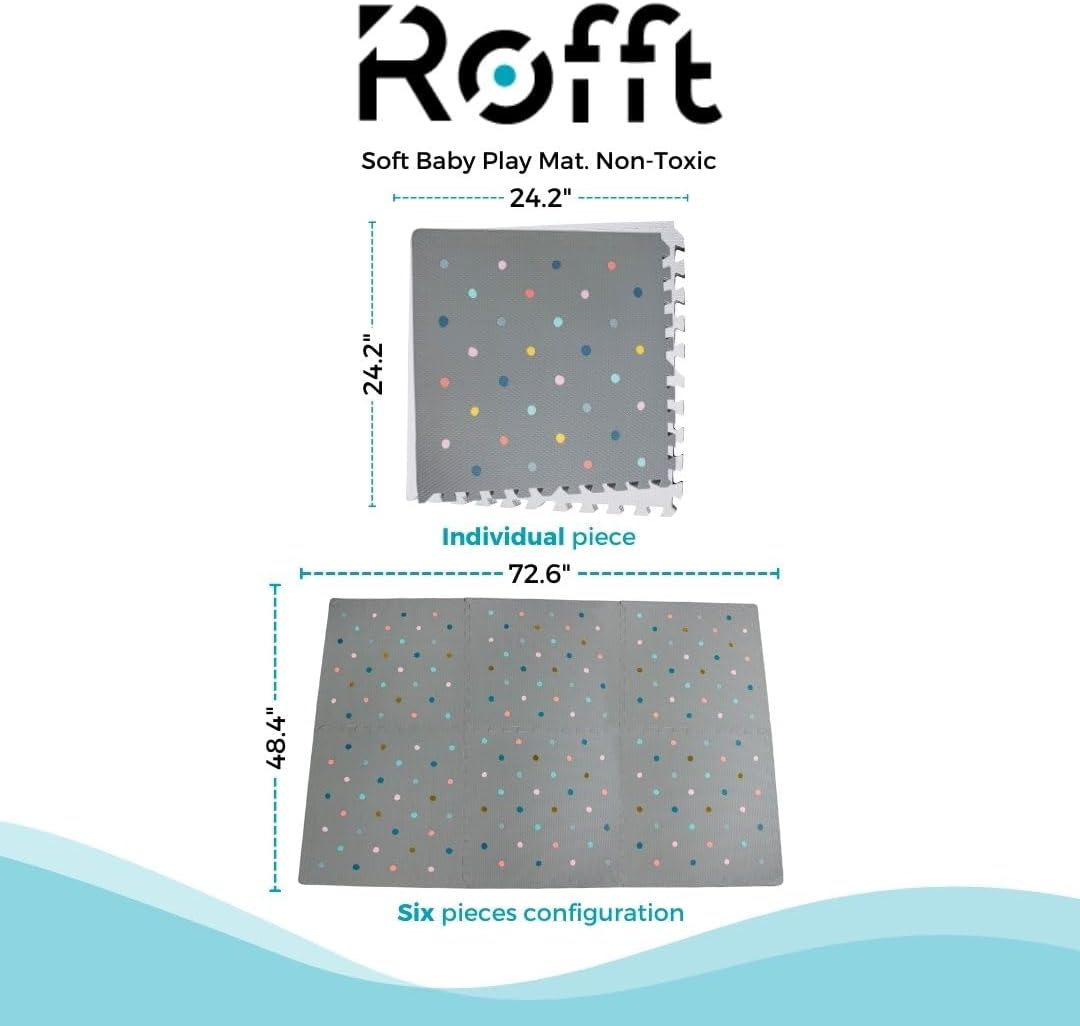 Soft Non-Toxic Baby Play Mat, Toddler Playmat, Colorful Jigsaw Puzzle PlayMat, Tiles 24 x 24 inch Foam Floor Mats for Kids & Babies | EVA Foam Interlocking Tiles for Nursery, Playroom (Grey 6 PCS)