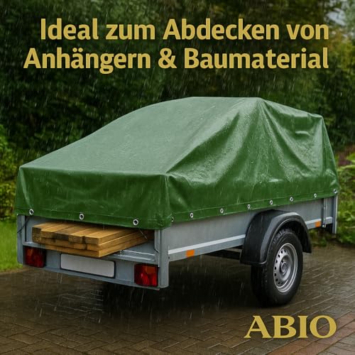 Abio Abdeckplane 3x7m Grün 100g/m² Wasserdicht mit Ösen Plane Gewebeplane Tarp Schutzplane für Haus & Garten Holz Gartenmöbel Camping Haus