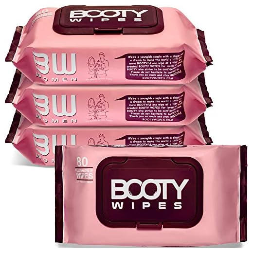 BOOTY WIPES for Women - 320 Flushable Wet Wipes for Adults, Feminine Wipes, pH Balanced (320 Wipes Total - 4 Flip-Top Packs of 80) Wipes for Women, Infused with Vitamin-E & Aloe