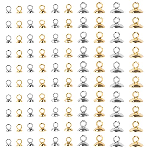 Framendino, 100 Pack Silver Gold Stainless Steel Bead Caps Pendant Bail Round Bails Clasp Dangle Charms for Jewelry Making -  MC15181_GROUP1