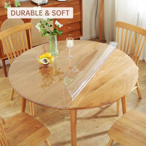 Image of Warmstar Clear Table Protector 2mm Thick, Dia.48 Inch Round Table Cover Protector, Plastic Table Cover, Clear Desk Mat Desk Pad, Desk Protector Mat for Coffee Table, Writing Desk, Dining Room