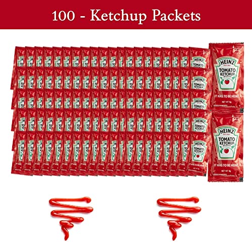 Slide Seal Bag Of 200 Total Ketchup & Mustard Condiment Packs - 100 Single Serve Packets Of Each: Ketchup & Mustard W/Plastic Food Bag & Slide Seal – Perfect For Boxed Lunches, Bbq, Picnics, And Part #TOP6
