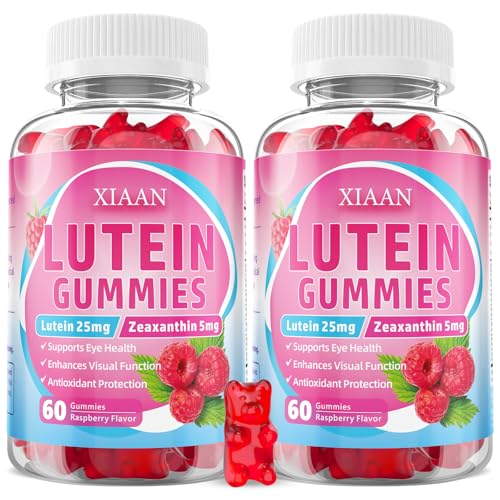 XIAAN Lutein and Zeaxanthin Supplements Lutein Gummies with Zeaxanthin Vitamins A C E Bilberry Astaxanthin for Vision Health & Eye Strain Sugar-Free/Vegan Raspberry Flavor 120 Count