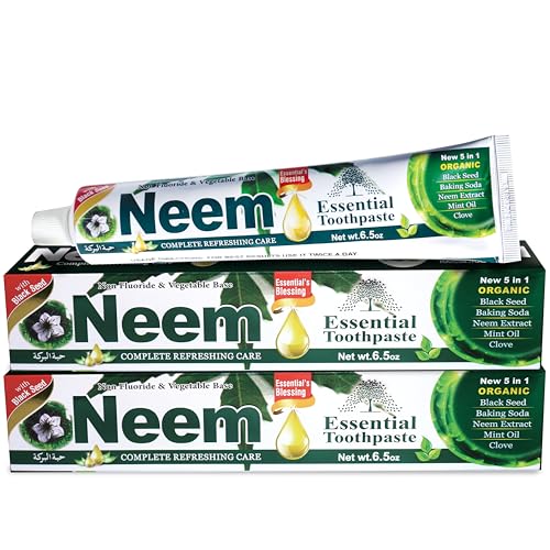 NEEM Essential Toothpaste - 6.53 oz Pack of 2 | New 5 in 1 Formula | Fluoride Free| for Strong Teeth and Healthy Gums