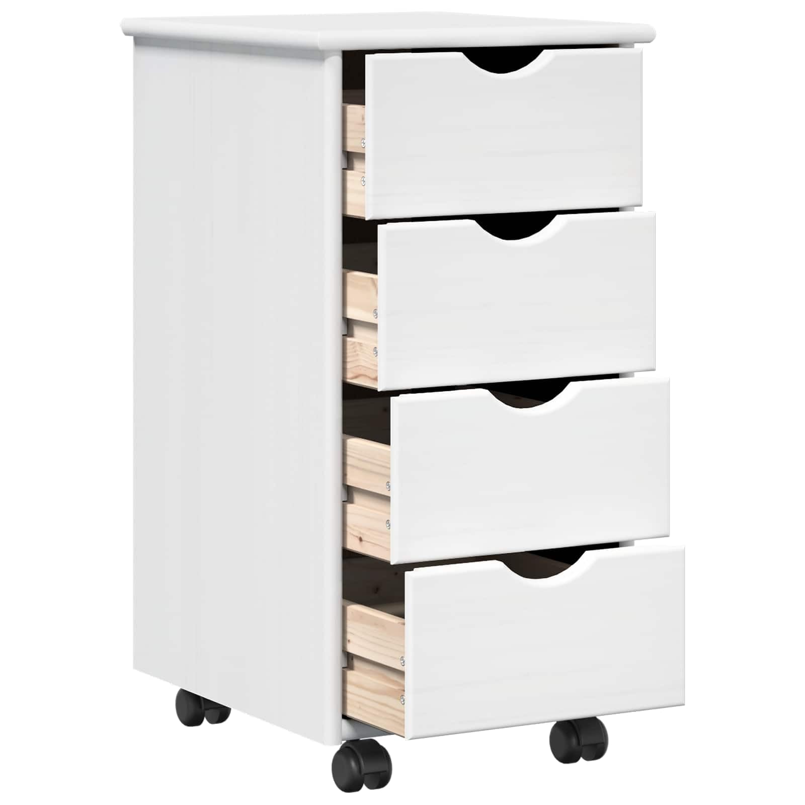 vidaXL Cabinet Roulant Blanc 34 x 39 x 65,5 cm Bois de Pin Massif, Meuble Roulant Minimaliste, en pin, Rangement rectangulaire, tiroirs spacieux, Parfait pour Bureau ou Chambre