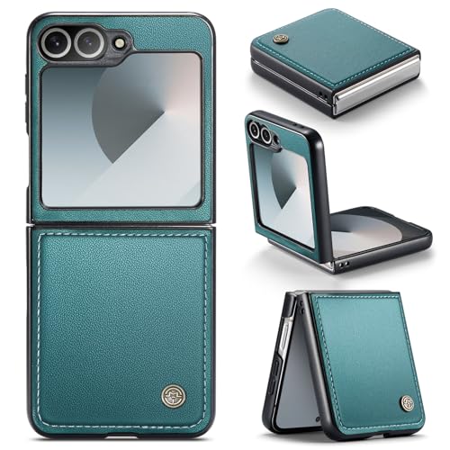 Rerzoiro for Samsung Galaxy Z Flip 6 Case, Premium PU Leather Case Anti Scratch Slim Phone Shockproof Protective Phone Cover for Samsung Galaxy Z Flip6, Blue-Green