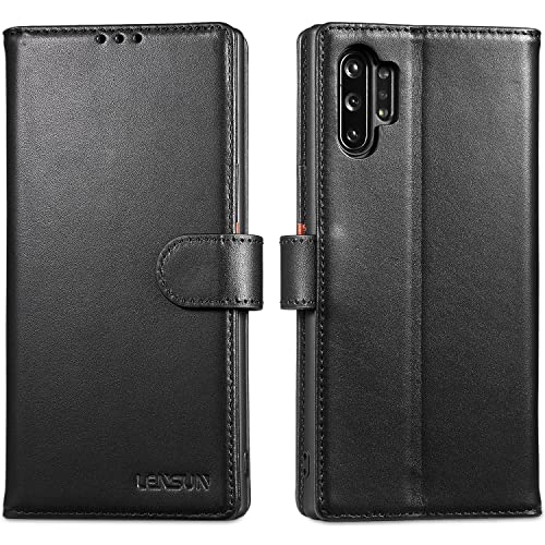 LENSUN Coque Samsung Galaxy Note 10 + (Plus), Etui à Rabat Cuir Véritable Portefeuille Housse [RFID] Rangements Cartes et Fermoir Magnétique pour Galaxy...