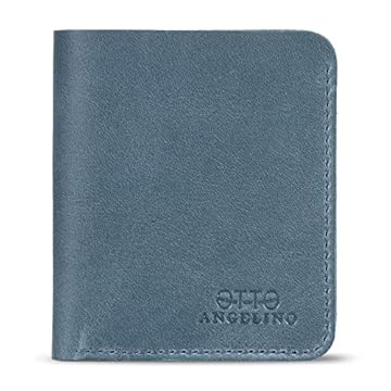 Otto Angelino Portafoglio in Vera Pelle Ultra Slim Verticale per Carte e Monete - Unisex, Blu