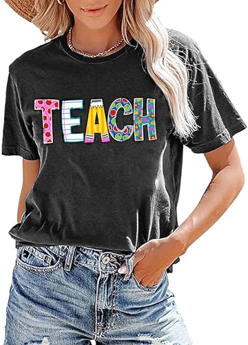 ELDPS Teacher Shirts for Women: Funny Teach T Shirt Teacher Life Tees Cute Teachers Gifts Tops Blouse - Image 4