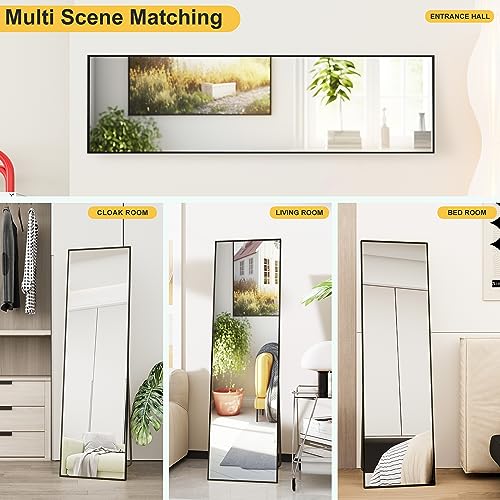 FANYUSHOW-Full-Length-Mirror-Standing-Hanging-or-Leaning-Body-Mirror-Simple-Rectangle-Design-Aluminum-Alloy-Thin-Frame-Floor-Mirror-for-Bedrooms-Bathrooms-Living-Room-Black