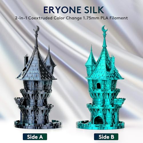 Image of ERYONE Silk Dual Color PLA Filament 3D Printer 1.75mm + /- 0.03mm, Bicolor Filament Two Tone PLA Bundle 2KG Cardboard Spool, Black Green