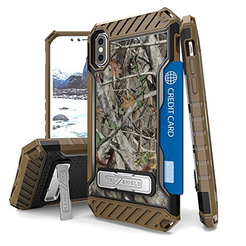 PimpCase Compatible with iPhone X Case, Durable Hybrid Rugged Cover Shockproof Phone Cover with Built in Metal Kickstand Camoflage