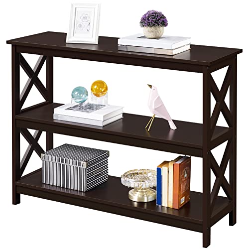 Topeakmart 3 Tier Console & Sofa Table with Storage, Narrow Long Entryway Table for Small Space, Espresso Bookshelf, Living Room Accent Furniture -  CARB P2