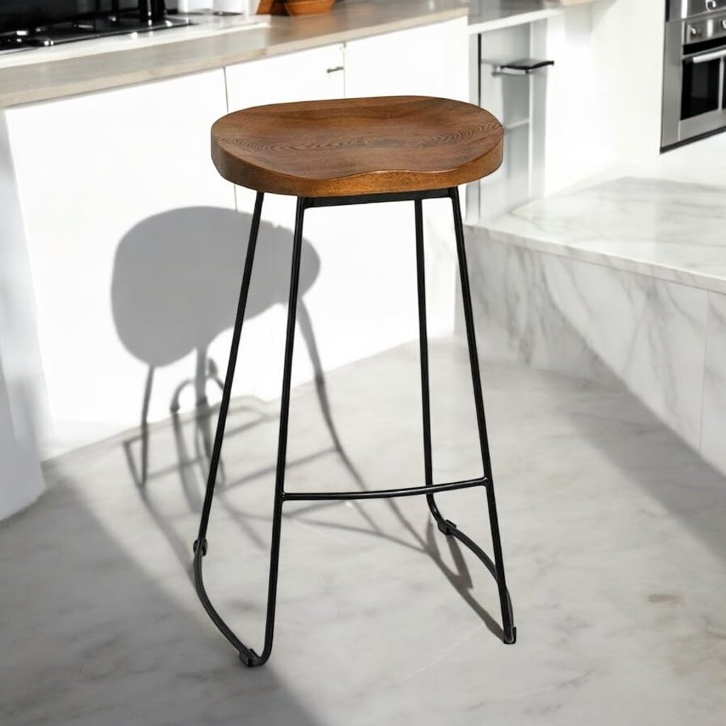 SIYA ART Wooden Top High Bar Stool with Metal Legs for Living Room Kitchen Counter Bar Seat Chair (25", Natural & Black)-image-41