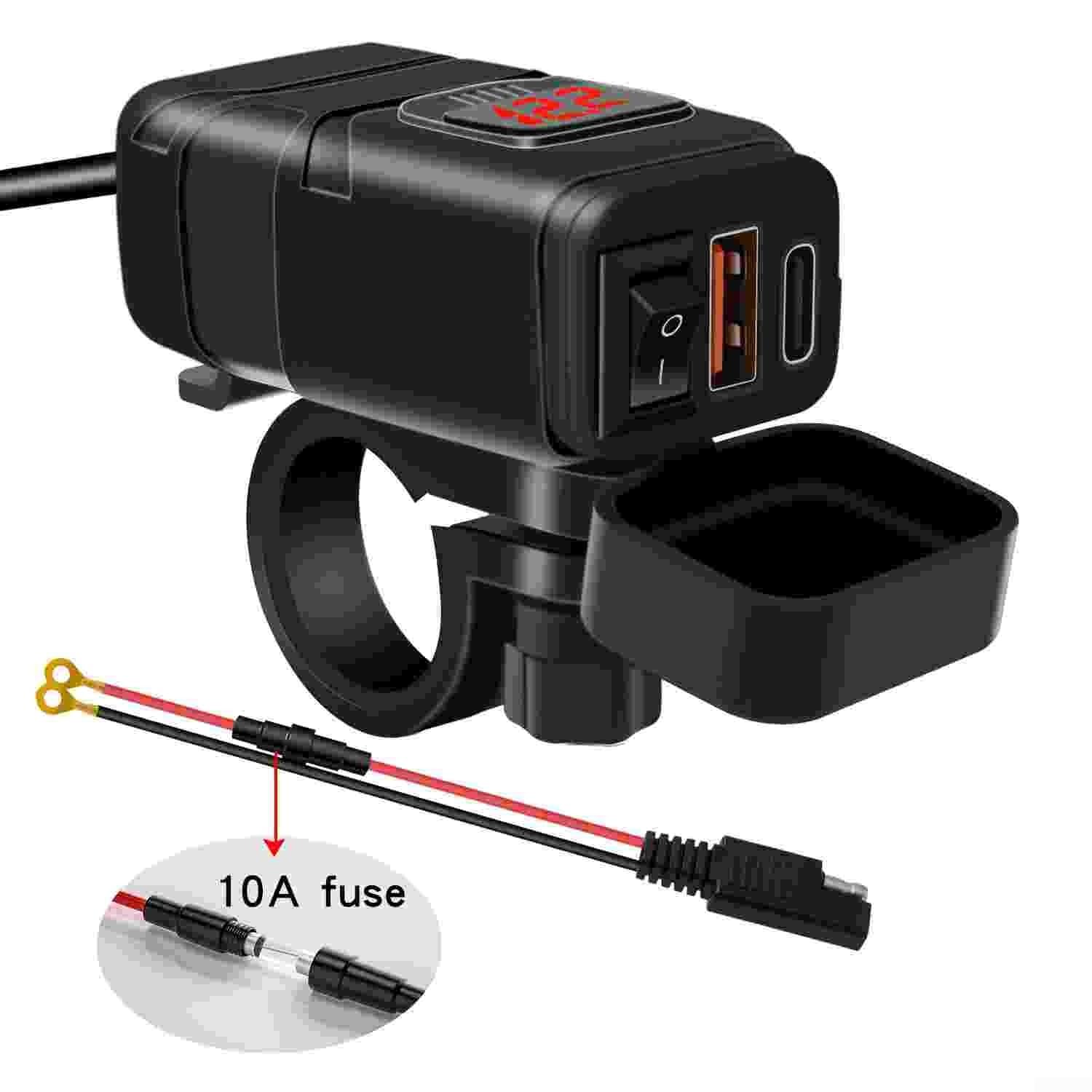 Ładowarka motocyklowa USB wodoodporna IP66 z szybkim ładowaniem PD3.0 do qc3.0 Gniazdo kierownicy 12 V-24 V do smartfona GPS (niebieski)