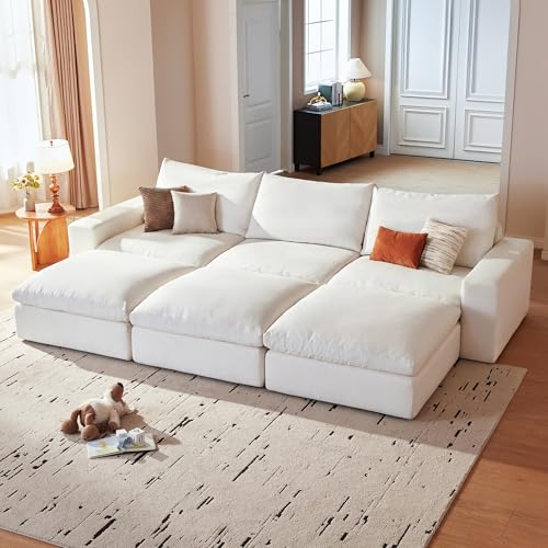 Image of Cloud Couch Sectional 113.8'' Oversized Modular Deep Seat Sofa Bed Comfy White Cloud Couch with Washable Cover for Living Room 3 Seat & 3 Ottoman
