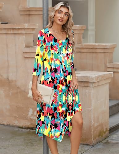 Image of Zeagoo Midi Dresses Women 2026 Dress 3 /4 Sleeve Casual Dresses with Pockets A Line Summer Beach Sundress