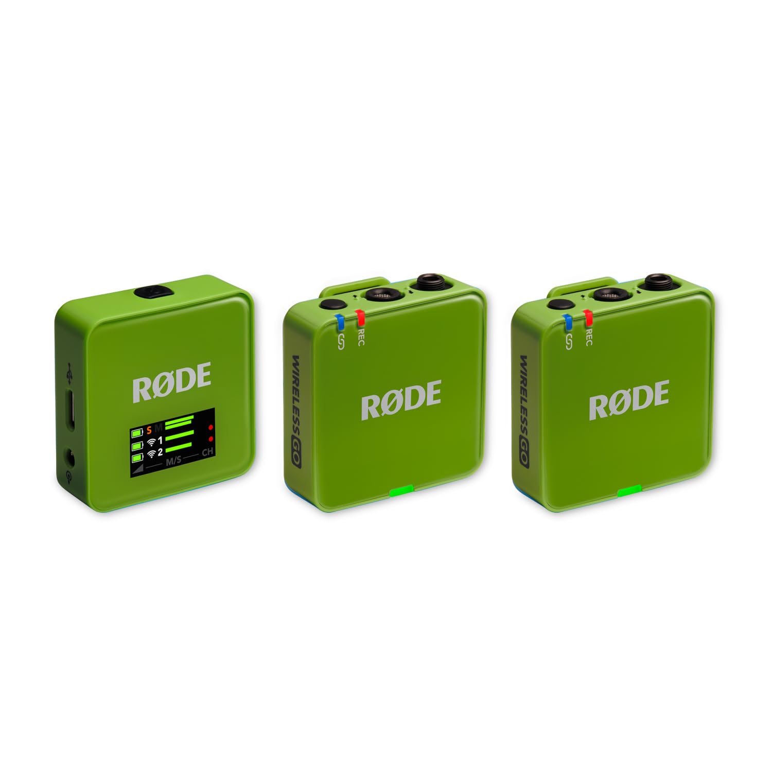 Rode Wireless GO Gen 3 bezprzewodowy 2-kanałowy system radiowy mikrofonowy, zielony, z interview GO, adapter ręczny, zielony i keepdrum, futrzana ochrona przed wiatrem