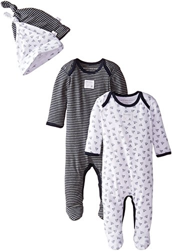 Burt's Bees Baby - Set of 2 Bee Essentials Footed Coveralls + Knot Top Hats, Blueberry (3-6 Months)