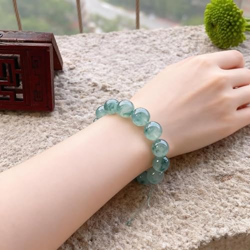 JIAZHIXI Natural Ice Floating Flower Jade Beaded Bracelet, Elastic Handmade Healing Gemstone Bracelet for Women & Men, Fengshui Luck Wealth Protection Jewelry for Reiki Meditation Yoga (12mm) - image 4