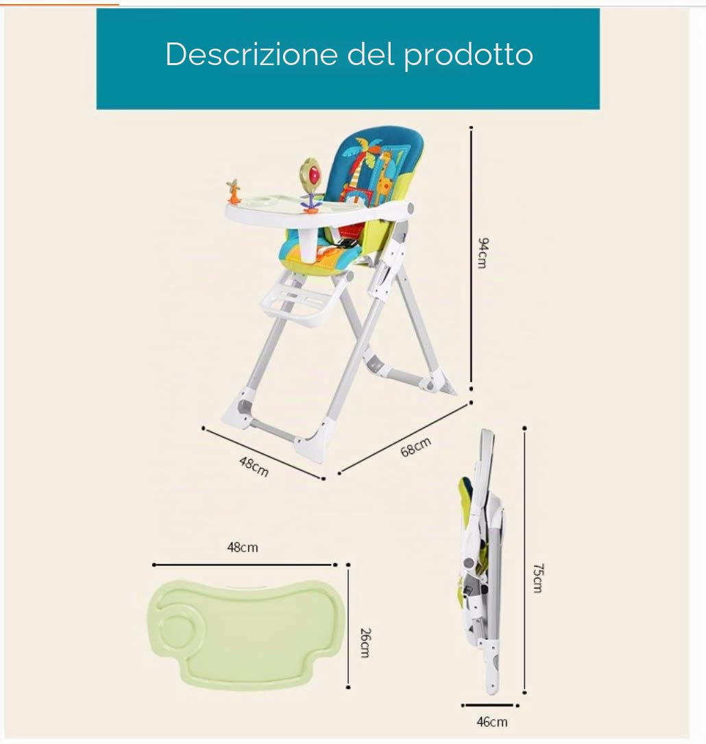 Star Ibaby - Pretty, Seggiolone con giocattoli, doppio vassoio, poggiapiedi regolabile