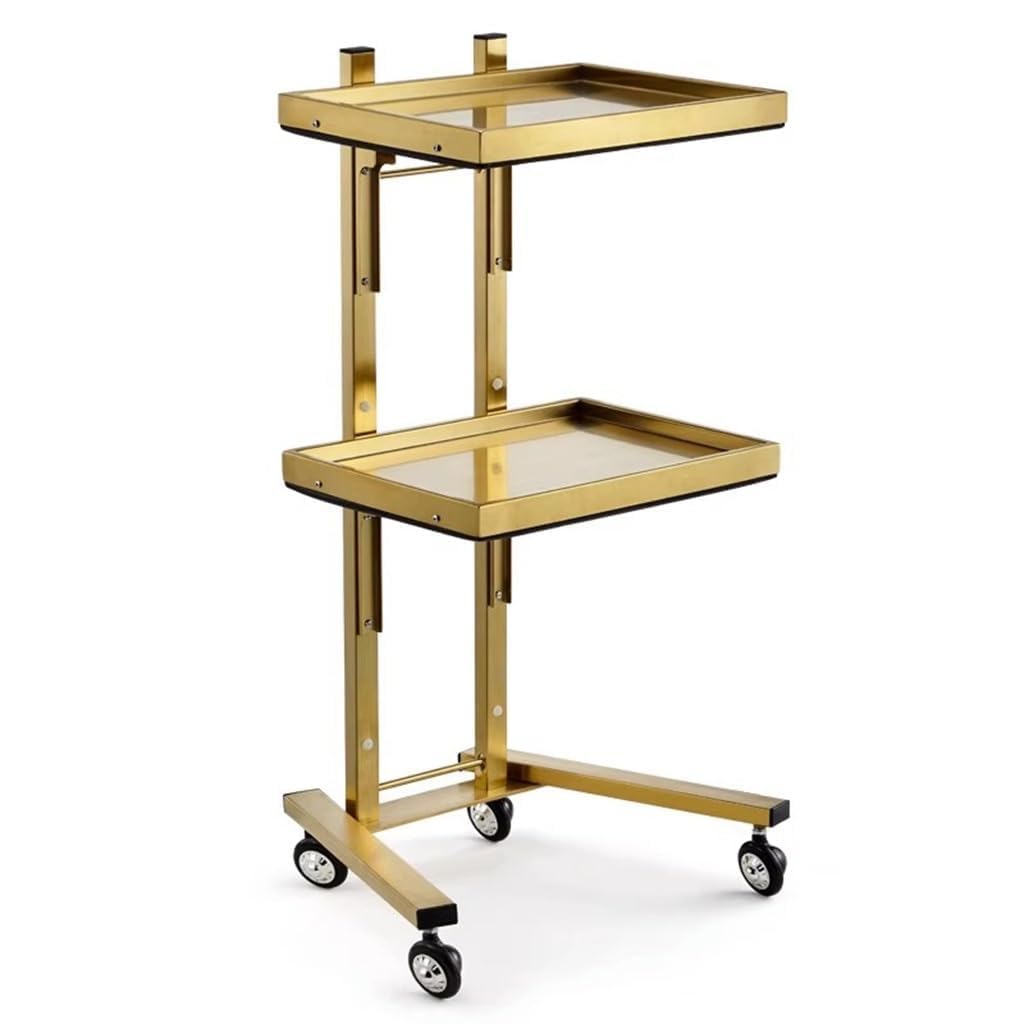 ZYJIX Stainless Steel Salon Storage Stand With Wheels Trolley Tray Storage Cart - 3-Tier Metal Rolling Cart For Beauty Salon, Kitchen, And Storage Solutions(Color:Gold)