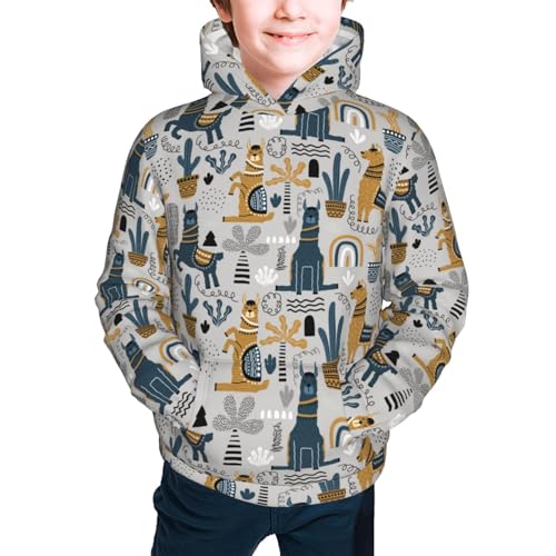 Llama and Cactus1 Kid Hoodies Boys Sweatshirts Girls Pullover with Pocket3
