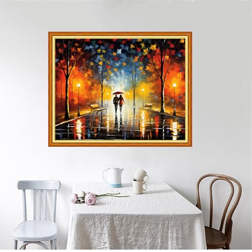 Image of Foxhool Beginners Cross Stitch Kits Stamped Full Range of Embroidery Kits for Adults DIY Cross Stitches kit Embroidery Patterns for Needlepoint kit-Romantic Stroll 16x20 inch