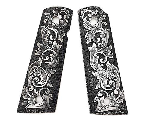 Sri Lanna Aluminum Hand Engraved 1911 Grips fit with Colt S&W Kimber Springfield Flower #01