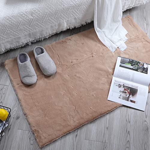 HEQUN Alfombra De Piel De Conejo Artificial,Antideslizante Lujosa Suave Lana Artificial Alfombra para salón Dormitorio baño sofá Silla cojín (marrón, 60x90cm)