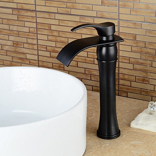 Wovier Oil Rubbed Bronze-Black Waterfall Bathroom Sink Faucet,Single Handle Single Hole Vessel Lavatory Faucet,Basin Mixer Tap Tall Body #TOP1
