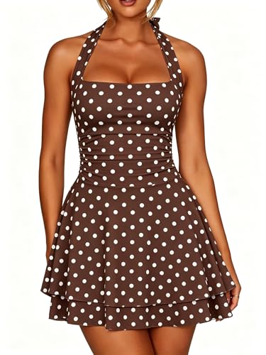 Image of Kaximil Women's Sexy Halter Ruffle Hem Mini Dress Ruched Waist Corset Short Party Dresses